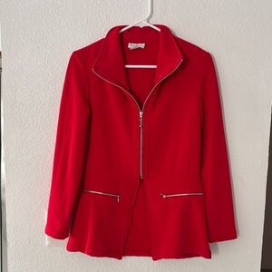 Chic Red Women's Blazer with Zipper Details